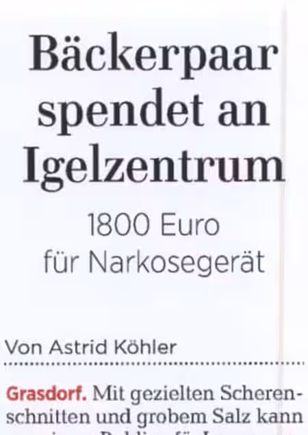 11. Dezember 2020 | Hannoversche Allgemeine | Bäckerpaar spendet an Igelzentrum